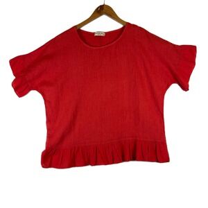 Terzo Millennio Red Linen Ruffle Trim Top Made in Italy Size M Coastal Grandma